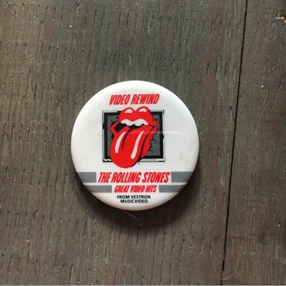 1984 Rolling S T O N E S video rewind pinback button